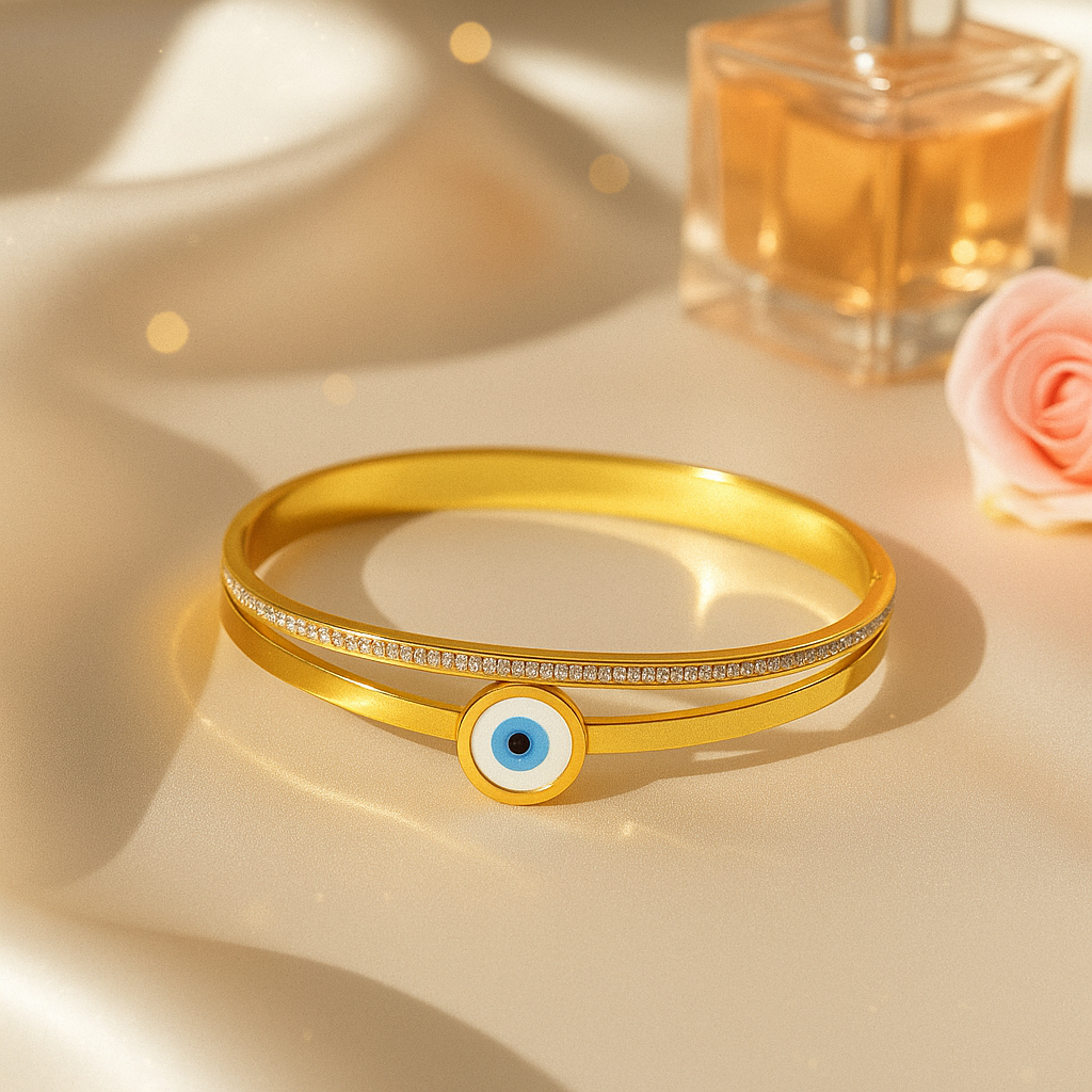 Gold Evil Eye Protection Bangle Bracelet