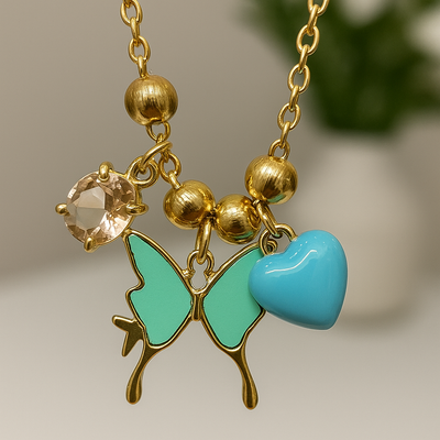 Butterfly Kiss Necklace – With Sky Blue Heart Charm