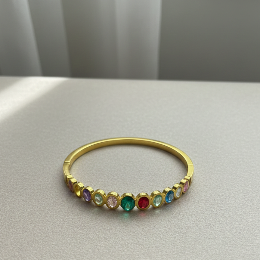 Multicolor Gem Circle Gold Bracelet