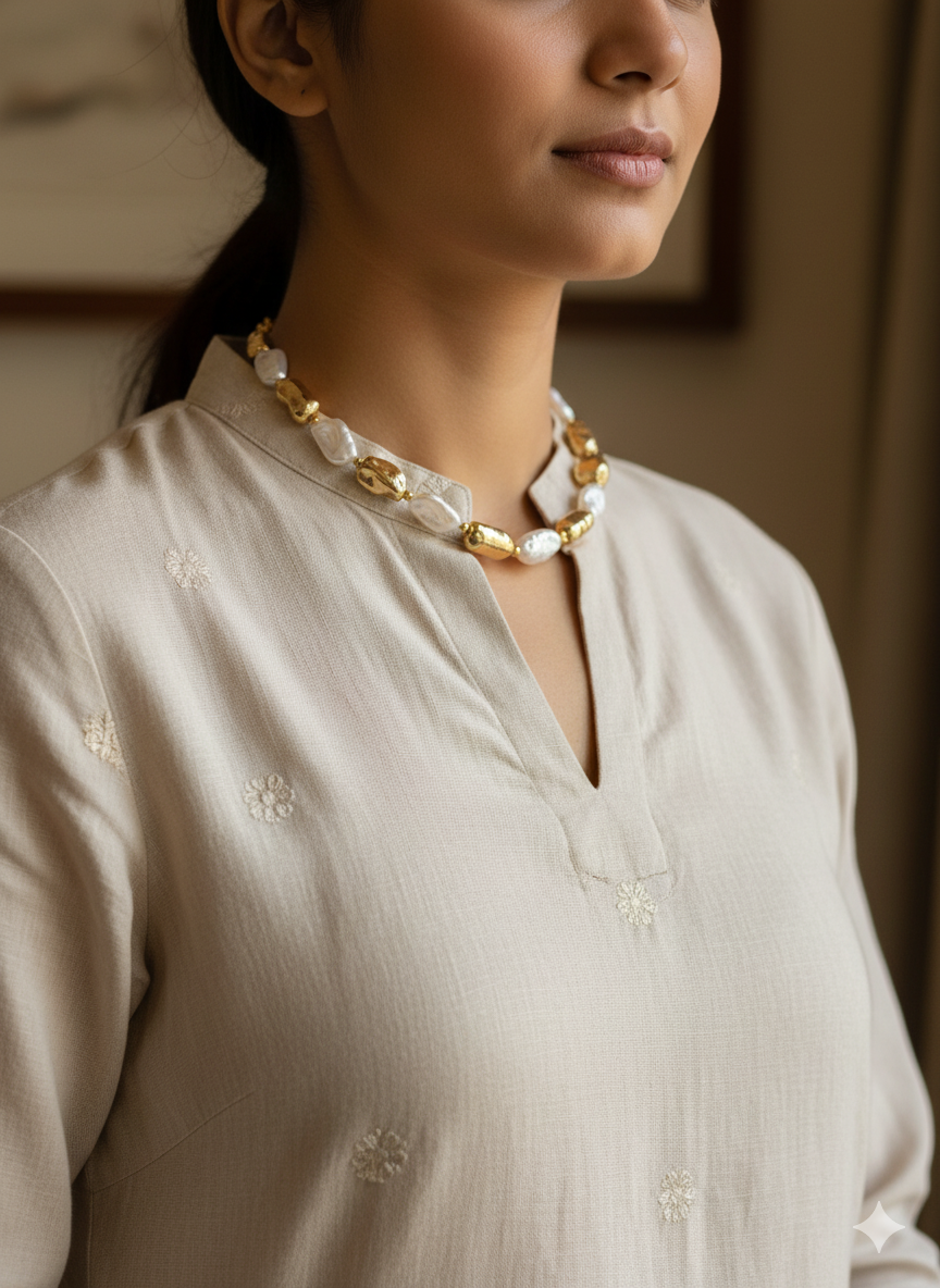 Golden Pearl Fusion Choker – Premium Handmade Statement Necklace