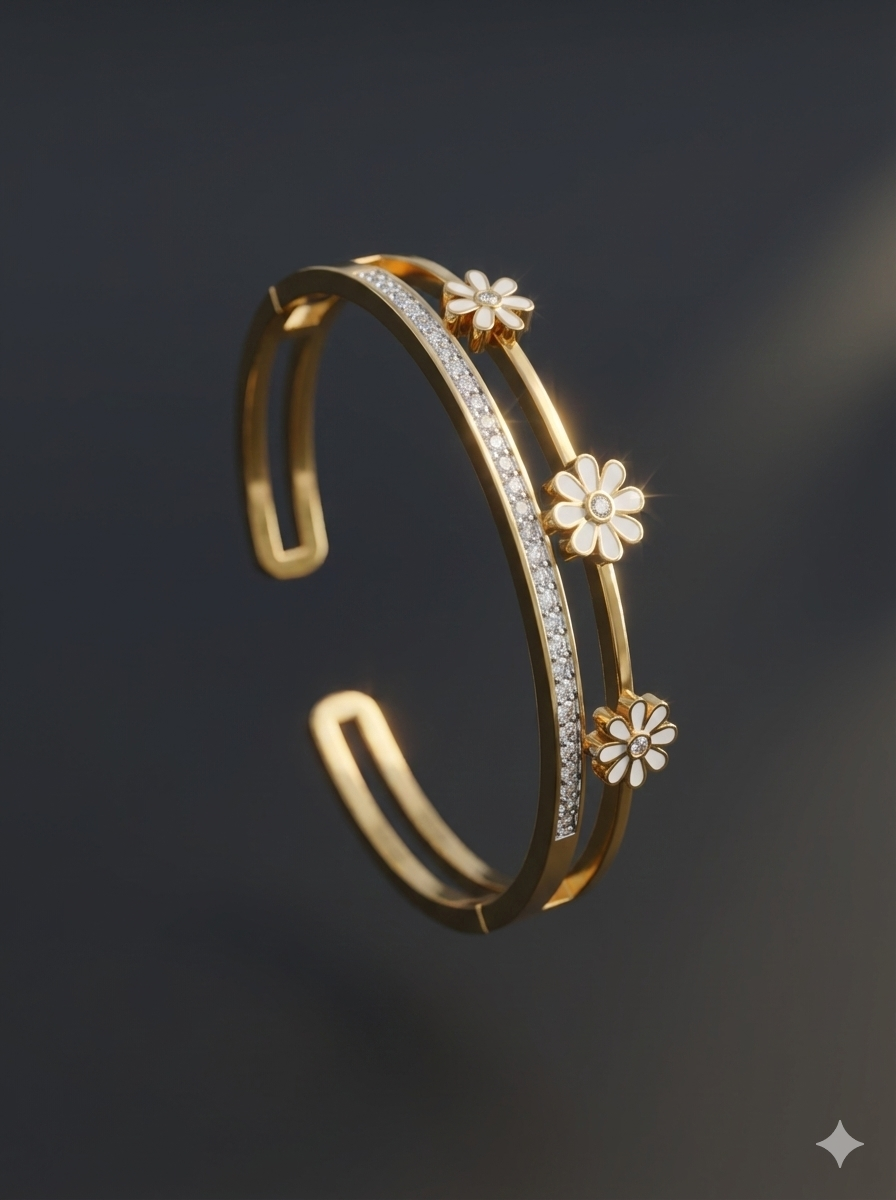 Golden Floral Crystal Bangle