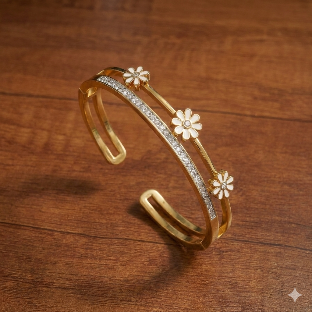 Golden Floral Crystal Bangle