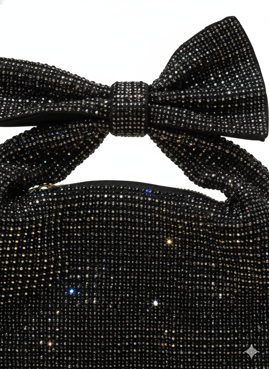“Divine Beauty – Black Rhinestone Bow Clutch Purse”
